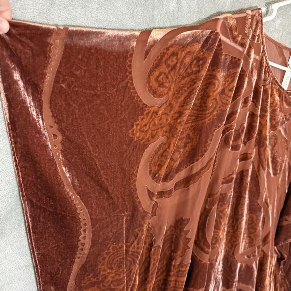 Chicos Velvet Burnout Boho Brown Fringe Poncho Tunic L/XL Fall Lagenlook - Picture 4 of 8